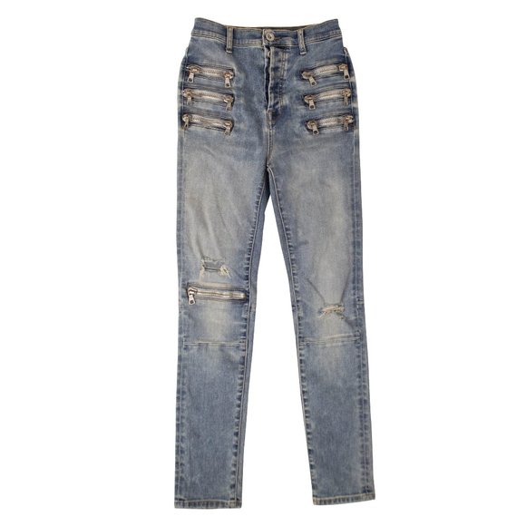 NEW UNRAVEL PROJECT Denim Zip-Embellished Skinny Jeans Size 26 $930